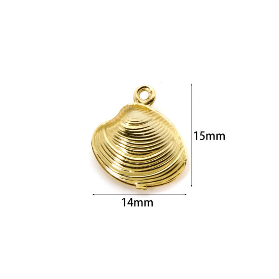 Picture of 5 PCs Brass Ocean Jewelry Charms 18K Gold Plated Shell 3D 15mm x 14mm