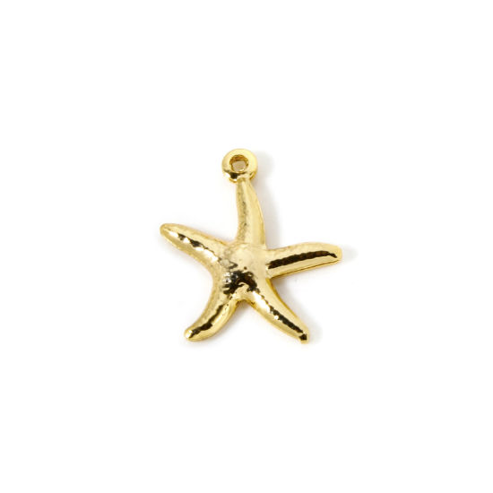 Picture of 5 PCs Brass Ocean Jewelry Charms 18K Gold Plated Star Fish 3D 18mm x 16mm