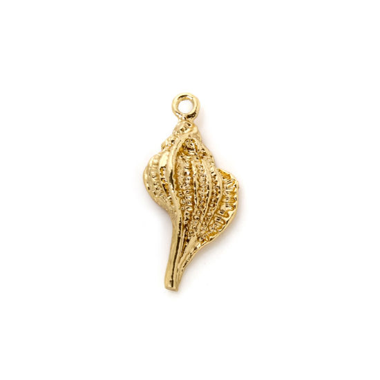 Picture of 2 PCs Brass Ocean Jewelry Charms 18K Gold Plated Conch/ Sea Snail 23mm x 11mm