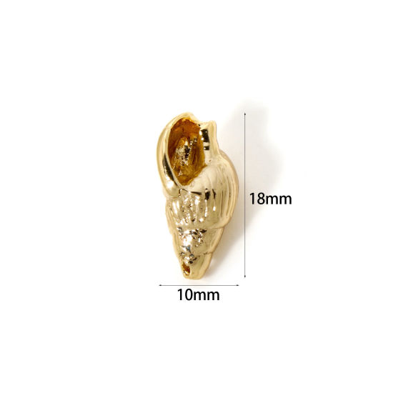 Picture of 2 PCs Brass Ocean Jewelry Charms 18K Gold Plated Conch/ Sea Snail 3D 18mm x 10mm