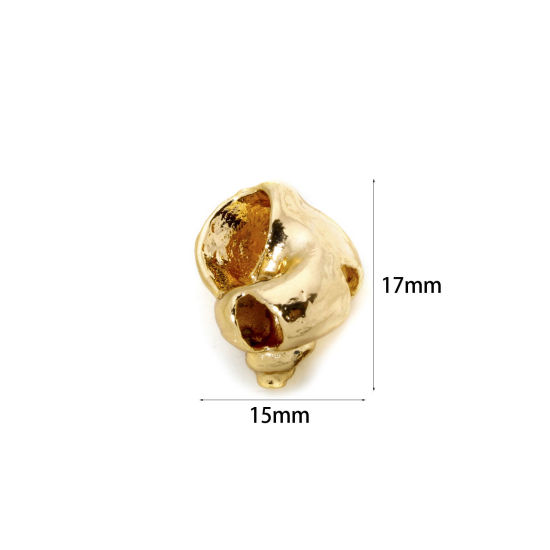 Picture of 2 PCs Brass Ocean Jewelry Charms 18K Gold Plated Conch/ Sea Snail 3D 17mm x 15mm