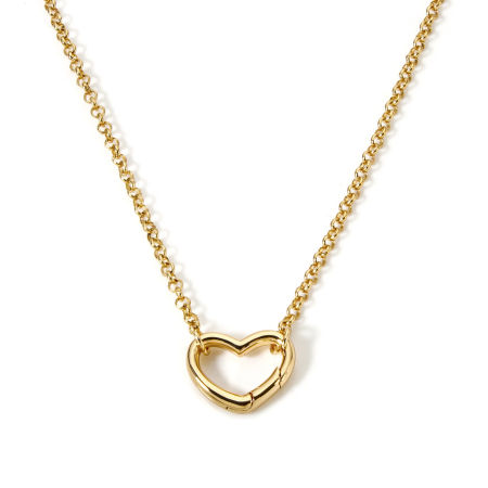 Picture of 1 Piece Brass Link Cable Chain Necklace 18K Gold Plated Heart With Spring Ring Clasp 46cm(18.1") long, Chain Size: 2.5mm