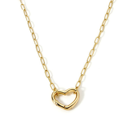 Picture of 1 Piece Brass Paperclip Link Chain Necklace 18K Gold Plated Heart With Spring Ring Clasp 46.5cm(18 2/8") long, Chain Size: 2.5mm