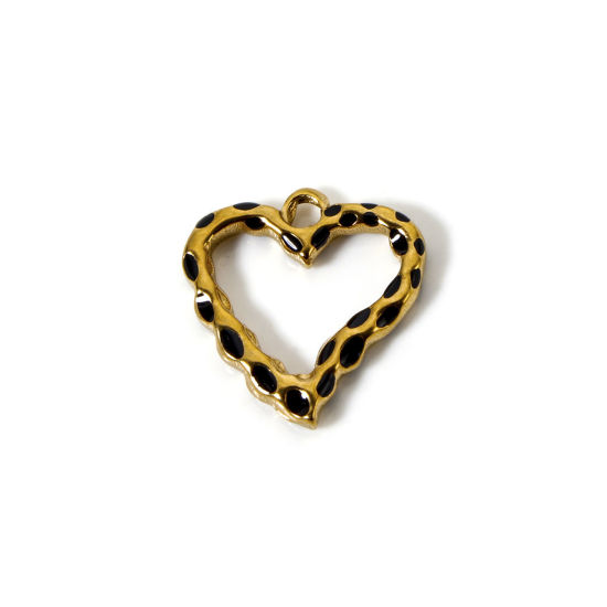 Image de 2 Pcs Pendentifs en 304 Acier Inoxydable Placage Sous Vide Écologique La Saint Valentin Cœur Plaqué Or 18K Noir Émail Creux 21mm x 20mm