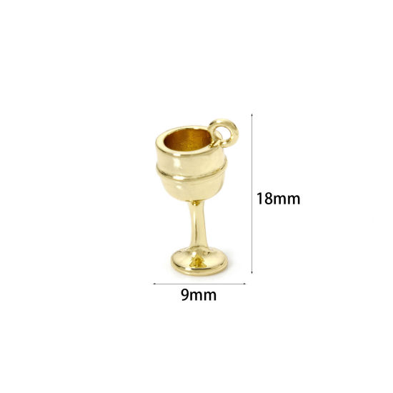 Picture of 2 PCs Brass 3D Charms 18K Gold Plated Wine Glass 18mm x 9mm