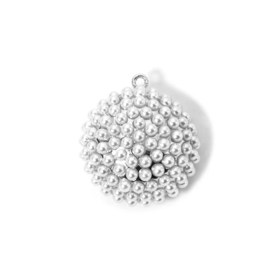 Изображение 1 Piece Brass Charms Platinum Plated Hemispherical Acrylic Imitation Pearl 27mm x 25mm