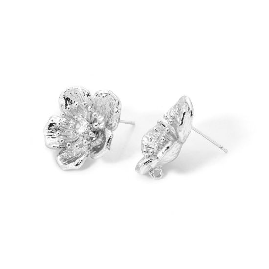 Bild von 2 Stück Umweltfreundlich Messing Flora Kollektion Ohrring Ohrstecker Echt Platin plattiert Blumen Klar Kubisch Zirkonia Mit Öse 21mm x 21mm, Drahtst?rke: (21 gauge)