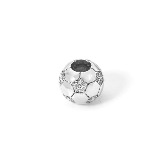 Image de 1 Pièce Perles pour DIY Fabrication de Bijoux Sport en Laiton Respectueux de la Nature Plaqué Platine Véritable Football Micro Pave à Zircone Cubique Clair 12mm Dia., Trou: env. 5mm