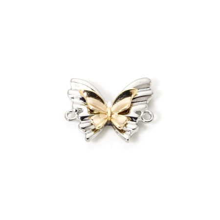 Image de 2 Pcs Connecteurs Pendentifs Breloques Insecte Respectueux de la Nature en Laiton Plaqué Or Véritable 18K & Plaqué Platine Véritable Deux Couleurs Papillon 20.5mm x 17mm