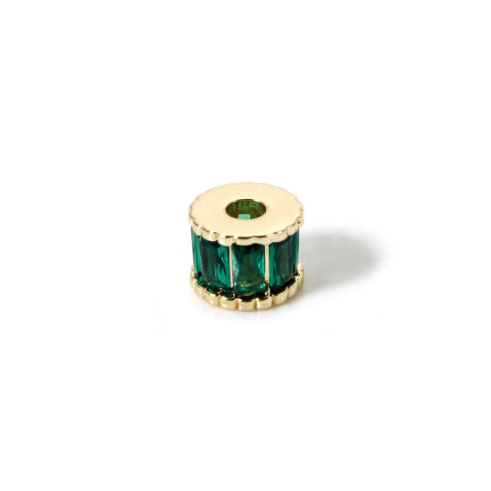 Image de 2 Pcs Perles d'Espacement Accessories pour DIY Fabrication de Bijoux de Bracelet en Laiton Respectueux de la Nature Plaqué Or Véritable 18K Colonne à Zircone Cubique Vert 7mm x 5mm, Trou: env. 2.2mm