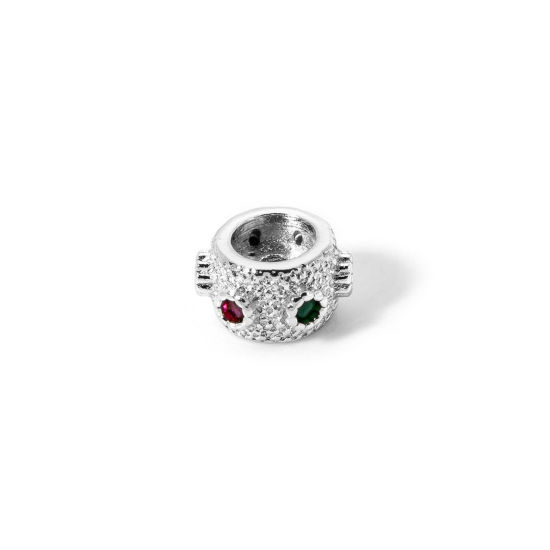 Imagen de 2 Unidades Respetuoso del Medio Ambiente Latón Perlas Espaciadoras para Hacer Pulseras DIY Hallazgos para Hacer Joyas Platino Real Chapado Tambor Micro Pave Multicolor Circón Artificial 8mm x 4.5mm, Agujero: Aprox 1.4mm