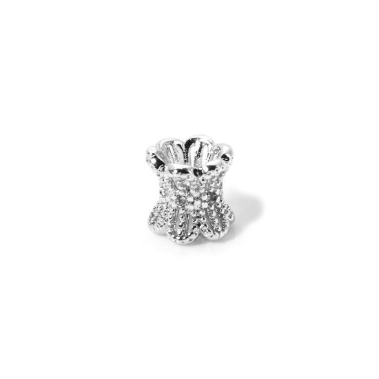 Picture of 2 PCs Eco-friendly Brass Beads For DIY Jewelry Making Real Platinum Plated Hourglass Micro Pave Clear Cubic Zirconia 6mm x 6mm, Hole: Approx 1.4mm