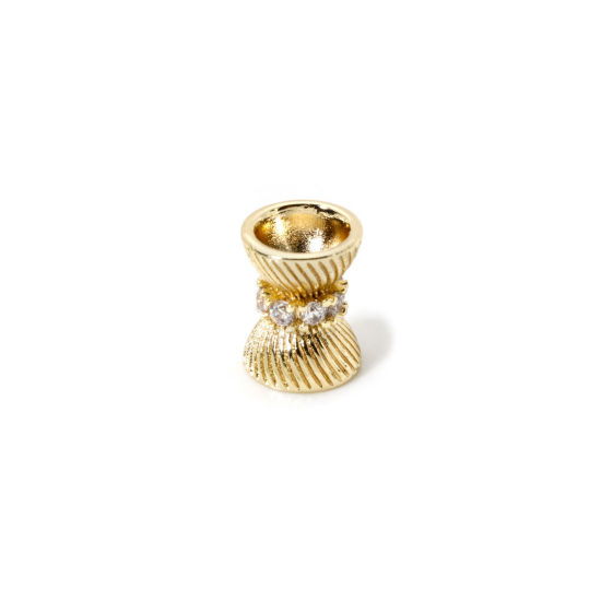 Picture of 2 PCs Eco-friendly Brass Beads For DIY Jewelry Making 18K Real Gold Plated Hourglass Micro Pave Clear Cubic Zirconia 9mm x 7mm, Hole: Approx 1.2mm