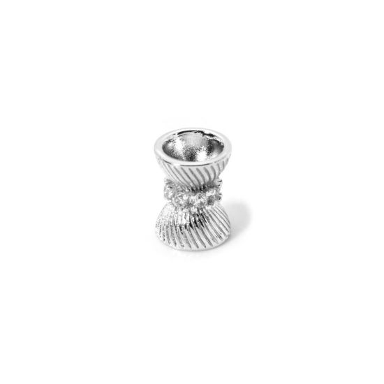 Picture of 2 PCs Eco-friendly Brass Beads For DIY Jewelry Making Real Platinum Plated Hourglass Micro Pave Clear Cubic Zirconia 9mm x 7mm, Hole: Approx 1.2mm