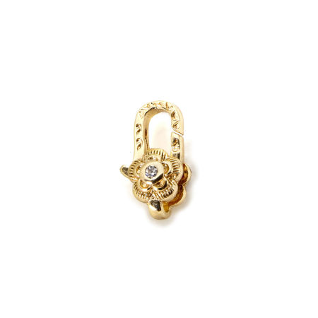Picture of Eco-friendly Brass Lobster Clasp Findings Flower Real Gold Plated Micro Pave Clear Cubic Zirconia 11.5mm x 7mm