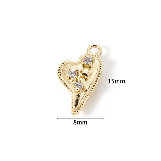 2 個 エコフレンドリー 真鍮 バレンタイン・デー チャーム 18Kリアルゴールドメッキ ハート スター クリア ジルコン 15mm x 8mm、 の画像