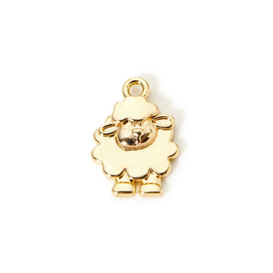 Picture of 2 PCs Eco-friendly Brass Charms 18K Real Gold Plated Sheep Animal 17mm x 12mm