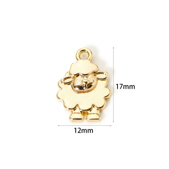 Picture of 2 PCs Eco-friendly Brass Charms 18K Real Gold Plated Sheep Animal 17mm x 12mm