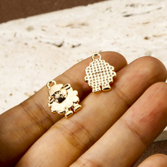 Picture of 2 PCs Eco-friendly Brass Charms 18K Real Gold Plated Sheep Animal 17mm x 12mm