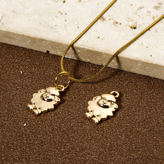 Picture of 2 PCs Eco-friendly Brass Charms 18K Real Gold Plated Sheep Animal 17mm x 12mm