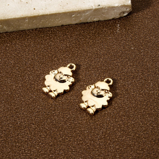 Picture of 2 PCs Eco-friendly Brass Charms 18K Real Gold Plated Sheep Animal 17mm x 12mm