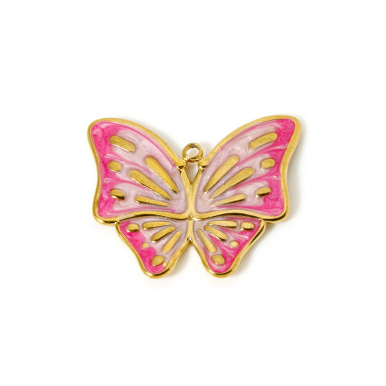 Immagine di 1 Pz Placcatura Sottovuoto PVD Ecologica 304 Acciaio Inossidabile Insetto Ciondoli Pendenti Farfalla 18K Vero Oro Placcato Rosa ( Può tenere Smalto 3cm x 2.5cm