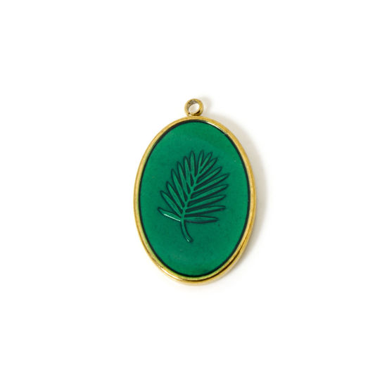 Immagine di 1 Pz Placcatura Sottovuoto PVD Ecologica 304 Acciaio Inossidabile Collezione Flora Ciondoli Ovale 18K Vero Oro Placcato Verde ( Può tenere Smalto Foglia 28mm x 18mm