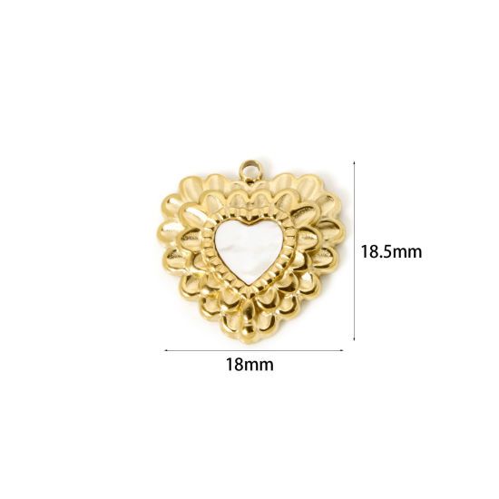 Image de 1 Pièce Breloques en 304 Acier Inoxydable Revêtement sous Vide PVD Respectueux de l'Environnement La Saint Valentin Cœur Plaqué Or Véritable 14K Blanc Cœur Coquille d'Imitation 18.5mm x 18mm