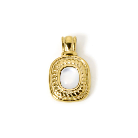 Picture of 1 Piece Eco-friendly PVD Vacuum Plating 304 Stainless Steel Flora Collection Charms 14K Real Gold Plated Rectangle Cat's Eye Imitation 23mm x 14mm