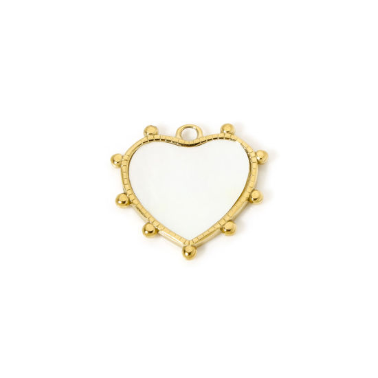 Picture of 1 Piece Eco-friendly PVD Vacuum Plating 304 Stainless Steel Valentine's Day Charms 14K Real Gold Plated Heart Imitation Shell 17.5mm x 16mm