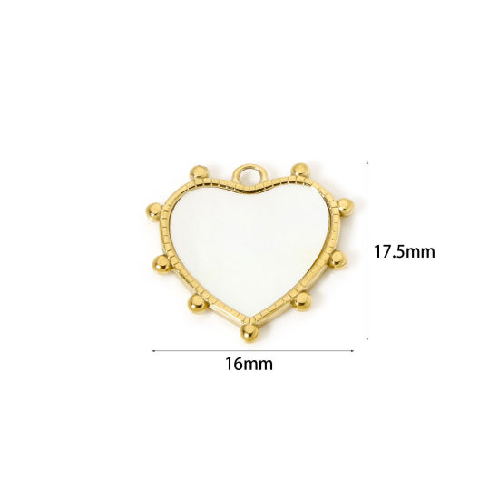 Image de 1 Pièce Breloques en 304 Acier Inoxydable Revêtement sous Vide PVD Respectueux de l'Environnement La Saint Valentin Cœur Plaqué Or Véritable 14K Coquille d'Imitation 17.5mm x 16mm