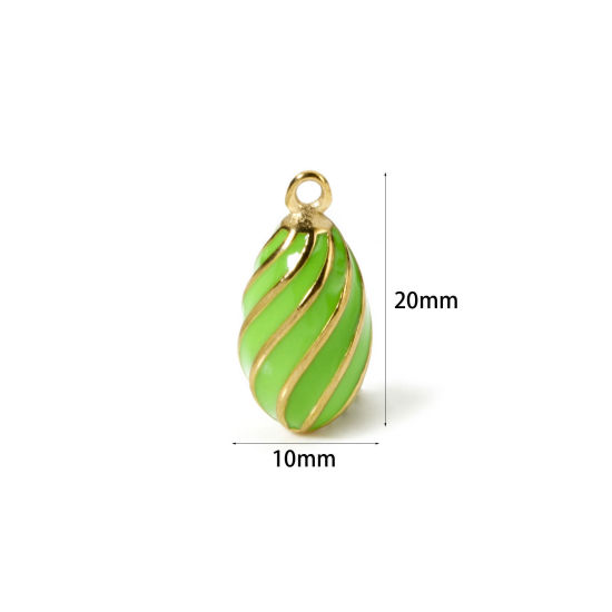 Immagine di 1 Pz Placcatura Sottovuoto PVD Ecologica 304 Acciaio Inossidabile Ciondoli Goccia 14K Vero Oro Placcato Verde ( Può tenere Smalto Spirale 20mm x 10mm