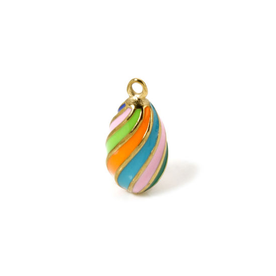 Immagine di 1 Pz Placcatura Sottovuoto PVD Ecologica 304 Acciaio Inossidabile Ciondoli Goccia 14K Vero Oro Placcato Multicolore ( Può tenere Smalto Spirale 20mm x 10mm