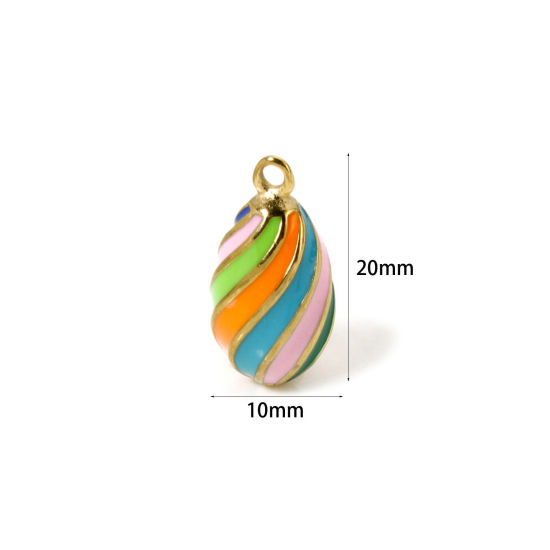 Immagine di 1 Pz Placcatura Sottovuoto PVD Ecologica 304 Acciaio Inossidabile Ciondoli Goccia 14K Vero Oro Placcato Multicolore ( Può tenere Smalto Spirale 20mm x 10mm