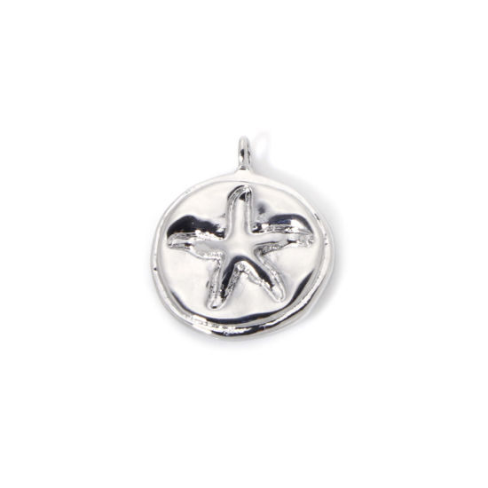 Picture of 2 PCs Eco-friendly Brass Ocean Jewelry Charms Real Platinum Plated Irregular Star Fish Double Sided 17mm x 15mm