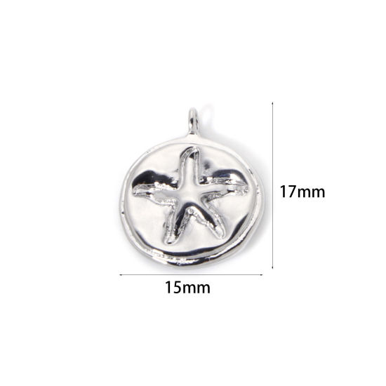 Picture of 2 PCs Eco-friendly Brass Ocean Jewelry Charms Real Platinum Plated Irregular Star Fish Double Sided 17mm x 15mm