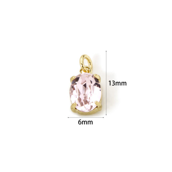 Picture of 2 PCs Eco-friendly Brass & Glass Geometric Charms 18K Real Gold Plated Light Pink Oval 13mm x 6mm