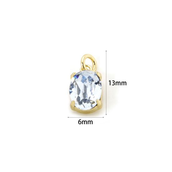 Picture of 2 PCs Eco-friendly Brass & Glass Geometric Charms 18K Real Gold Plated Blue Oval 13mm x 6mm