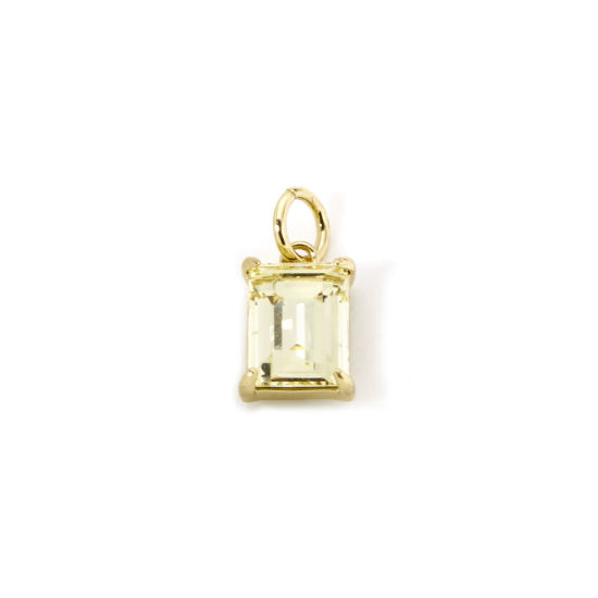 Picture of 2 PCs Eco-friendly Brass & Glass Geometric Charms 18K Real Gold Plated Yellow Rectangle 14mm x 7mm