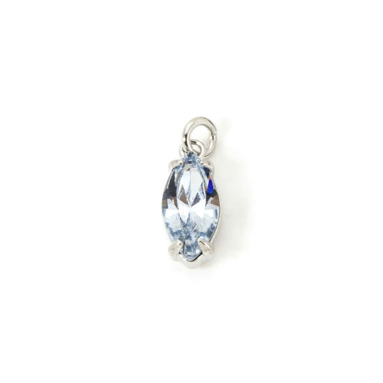 Picture of 2 PCs Eco-friendly Brass & Glass Geometric Charms Real Platinum Plated Blue Marquise 15mm x 5mm