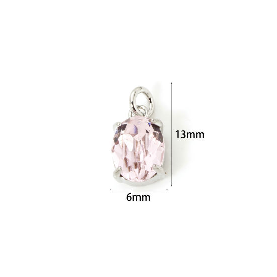 Picture of 2 PCs Eco-friendly Brass & Glass Geometric Charms Real Platinum Plated Light Pink Oval 13mm x 6mm