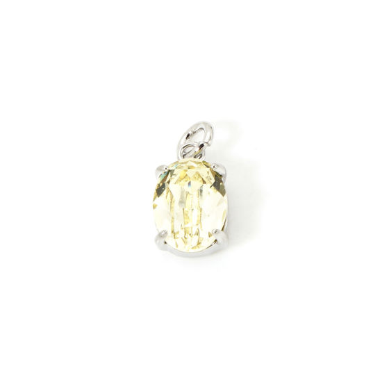 Picture of 2 PCs Eco-friendly Brass & Glass Geometric Charms Real Platinum Plated Yellow Oval 13mm x 6mm