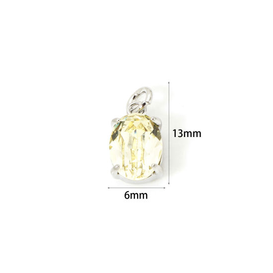 Picture of 2 PCs Eco-friendly Brass & Glass Geometric Charms Real Platinum Plated Yellow Oval 13mm x 6mm