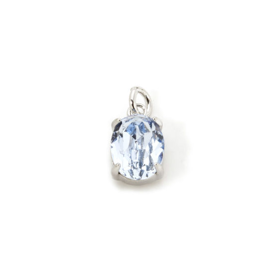 Picture of 2 PCs Eco-friendly Brass & Glass Geometric Charms Real Platinum Plated Blue Oval 13mm x 6mm