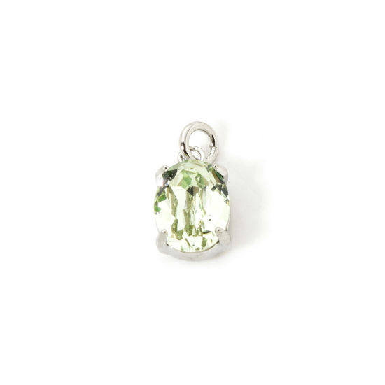 Picture of 2 PCs Eco-friendly Brass & Glass Geometric Charms Real Platinum Plated Light Green Oval 13mm x 6mm