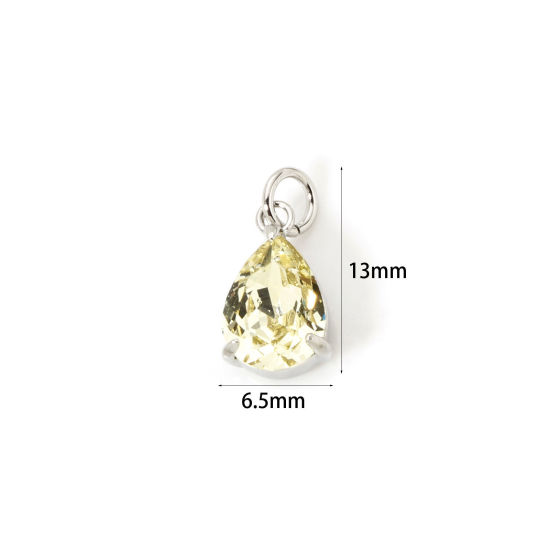 Picture of 2 PCs Eco-friendly Brass & Glass Geometric Charms Real Platinum Plated Yellow Drop 13mm x 6.5mm