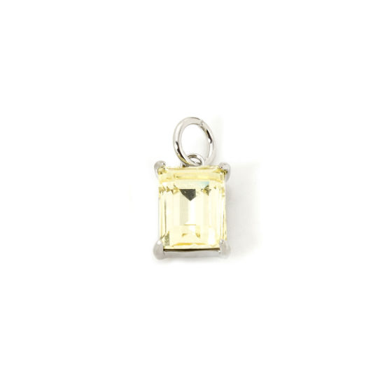 Picture of 2 PCs Eco-friendly Brass & Glass Geometric Charms Real Platinum Plated Yellow Rectangle 14mm x 7mm