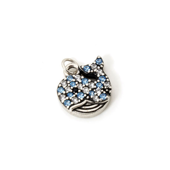 Image de 2 PCs Eco-friendly Brass Ocean Jewelry Charms Antique Silver Color Whale Animal Micro Pave Blue Cubic Zirconia 15mm x 12mm