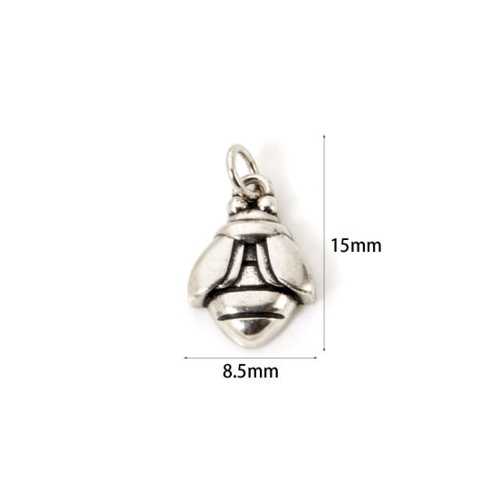 Image de 2 Pcs Breloques Insecte Respectueux de la Nature en Laiton Argent Vieilli Abeille 15mm x 8.5mm