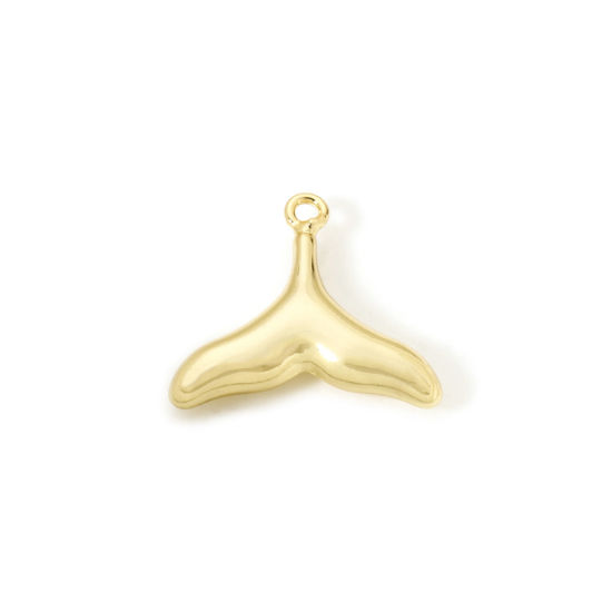 Bild von 1 Stück Umweltfreundlich Messing Charms 18K Echtgold plattiert Fischschwanz 23.5mm x 21mm